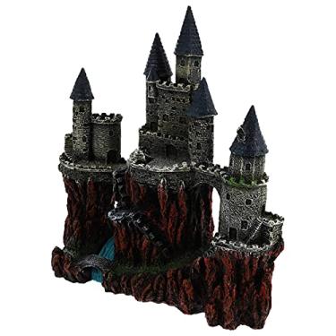 Imagem de Yalych Enfeite de aquário simulação de aquário decoração de castelo rochoso de resina escondido escondido tartaruga de peixe casa réptil decoração de aquário