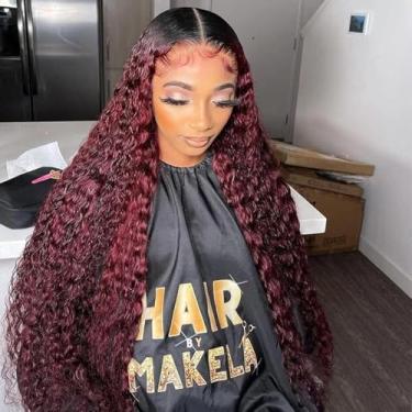 Imagem de Habiliana Peruca de cabelo humano 200% densidade HD Omber Borgonha 99J Perucas encaracoladas Jerry cabelo humano real Full Large Lace 4x4 Omber Borgonha 99J Perucas encaracoladas pré arrancadas para