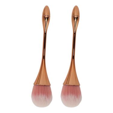 Imagem de Pincel para pó para arte em unhas Pincel para limpeza de pó para arte em unhas Cerdas macias Cabo ergonômico Pincel para pó multiuso para uso em manicure ABS Fibra de nylon 2 peças (Ouro Rosa)