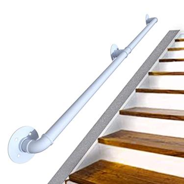 Imagem de Corrimão de escada - kit completo, corrimão de tubo branco industrial de escada com suporte de montagem na parede, casa contra a parede, grades internas e externas para idosos (tamanho: 91 m)