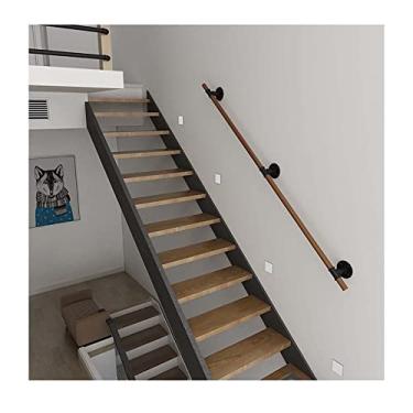 Imagem de Corrimãos de escada antiderrapantes de madeira maciça de madeira natural, uso doméstico contra a parede, grades internas do sótão para idosos, hastes de suporte de corredor (tamanho: 1,5 m)