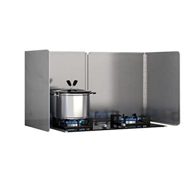 Imagem de HYUIO Protetor contra respingos de aço inoxidável, protetor de cozinha antirespingos para graxa de cozinha, design de 3 lados, barreira de óleo dobrável, protetor traseiro atrás do fogão