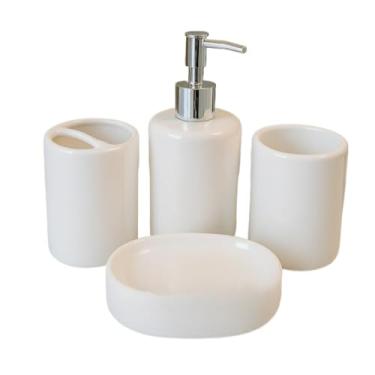 Imagem de Kit Jogo Banheiro 4 Peças Porcelana – Difusor, Dispenser Sabonete Líquido e Bandeja Decorativa para Lavabo e Banheiro(PRETO COM PRATA LOSANGO)