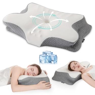 Imagem de Travesseiro cervical para alívio da dor no pescoço e ombro, travesseiros de espuma de memória, travesseiro de cama de contorno ergonômico, macio para dormir de estômago lateral e dormir nas costas