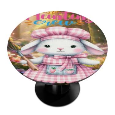 Imagem de hongjinglin Toalha de mesa redonda com borda elástica de Páscoa, toalha de mesa redonda limpável para ambientes internos e externos, pátio, jantar, cozinha, festival, decoração para mesas de 114 a 127