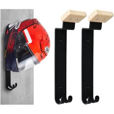 Imagem de BoiCkyo Suporte de parede para capacete de motocicleta, suporte de capacete de bicicleta, suporte para pendurar com 2 ganchos para beisebol, rúgbi, polícia, futebol (A, 2)