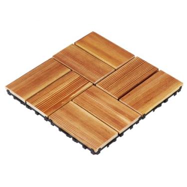 Imagem de SPXMQSS Tábuas de deck de madeira, piso externo para jardim, azulejo de deck interligado fácil de instalar, ótima drenagem para varanda de jardim 30 x 30 x 2,2 cm B 11 peças