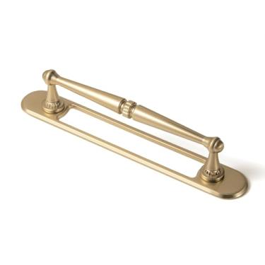 Imagem de Goo-Ki Pacote com 2 puxadores de gaveta de bronze champanhe com placa traseira/espaçador, ferragens de cozinha de liga de zinco - 5,04" (128 mm) alças de armário de barra c-c com placa de base