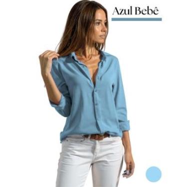 Imagem de Camisa Feminina Social De Botão Alfaiataria Manga Longa Colarinho Italiano Acabamento Premium Linho-Feminino