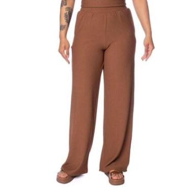 Imagem de Calça Feminina Babicat Wide Leg Texturizada Marrom Escuro-Feminino