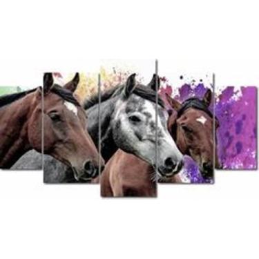 Imagem de quadros decorativo 5 peças mod 3 cavalos - autopc 3mm