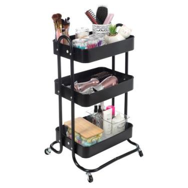 Imagem de Carrinho Organizador Salão 3 Andares Aço Rodinha Portátil - PGB, Preto