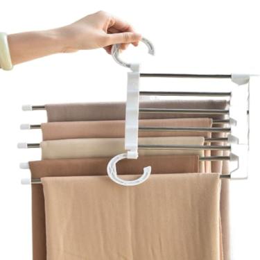 Imagem de Kit Cabide para Calças de Inox com 5 Divisórias Branco(1 Unidade)