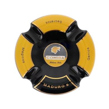 Imagem de Cinzeiro para 5 charutos, preto e dourado, cerâmica redonda, 4 descansos