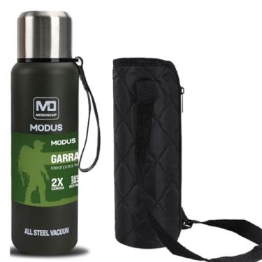 Imagem de Garrafa Térmica Aço Inox Portátil Caneca de Viagem com Corda e Bolsa 1000ML/1500ML (Verde 1500ML)