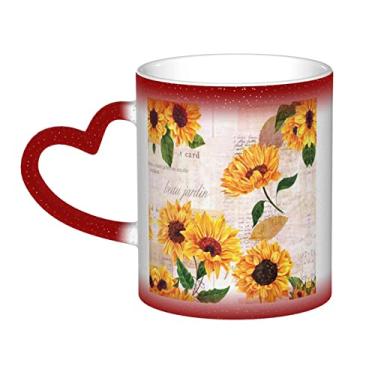 Imagem de Girassol Divertido Xícara de Café, Magia Sensível ao Calor, Mudança de Cor, Copo de Cerâmica 12 Oz, Para Café/Chá/Leite/Cacau, Para Adolescente/Aniversário/Festival/Presentes