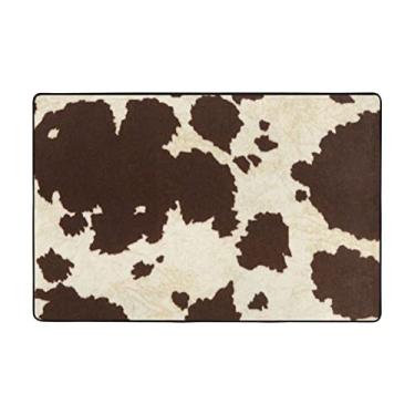 Imagem de ZERAOKE Tapetes de área com estampa de pele de vaca para sala de estar de 1,2 x 1,5 m, tapete macio e moderno, tapetes antiderrapantes para decoração de casa, tapete lavável para quarto, jantar,