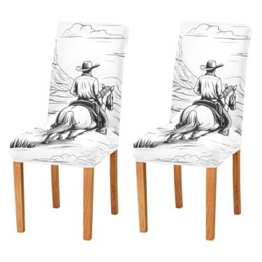 Imagem de xigua Capas de cadeira vintage caubói ocidental, 4 peças, capas elásticas laváveis para cadeira de cozinha, protetor de assento removível para festas de fim de ano, cozinha, hotel, sala de jantar