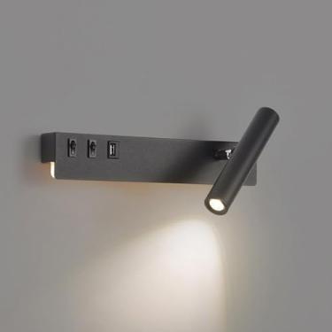 Imagem de Arandela de parede giratória para cabeceira, luminária de parede LED com porta USB/interruptor, 3 modos de cor, luz de destaque para quarto, sala de estar e hotel, 7W+3W