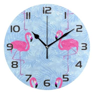 Imagem de YETTASBIN Relógio de parede flamingo, silencioso, sem tique-taque, operado por bateria, relógio redondo decorativo criativo para cozinha, sala de estar, banheiro, decoração de escritório em casa
