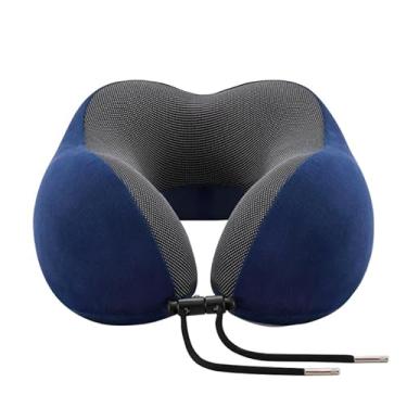 Imagem de Kimono Outlet Almofada de pescoço de viagem para avião, almofada de espuma viscoelástica em forma de U, portátil e confortável para dormir com encosto de cabeça, azul marinho