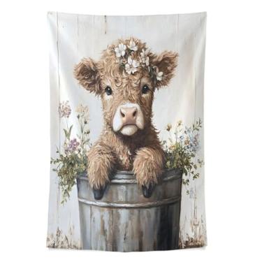 Imagem de STAYTOP Tapeçaria bonita de vaca Highland Tapeçaria para decoração de casa decoração de dormitório sala de estar quarto tapete de parede (60 × 51 polegadas)