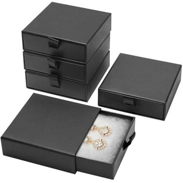Imagem de Mirgrmle Caixas de joias, pacote com 5, caixa de presente pequena de 9,5 x 9,5 x 2,5 cm, caixa de presente de papelão, joias de presente, anéis e brincos (preto)