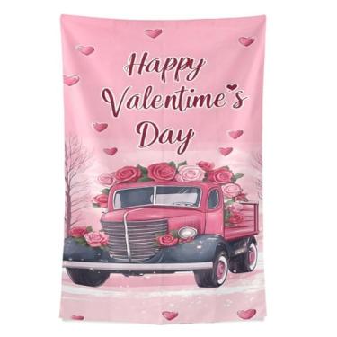 Imagem de STAYTOP Tapeçaria de parede de caminhão romântico dia dos namorados tapeçaria para decoração de casa dormitório sala de estar quarto tapete de parede (90 × 60 pol)