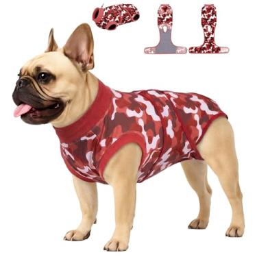 Imagem de PetWarm Alternativa de cone para cães após a cirurgia, roupas internas para cães, macacões para recuperação cirúrgica, macacão confortável para cães castrados, estampa de camuflagem, vermelho, PP
