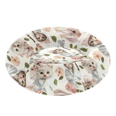 Imagem de SEHANY Cama de cachorro com estampa de gatos fofos, removível e lavável, pequena, redonda para gatos, cama fofa super macia para animais de estimação com fundo antiderrapante para cães pequenos e