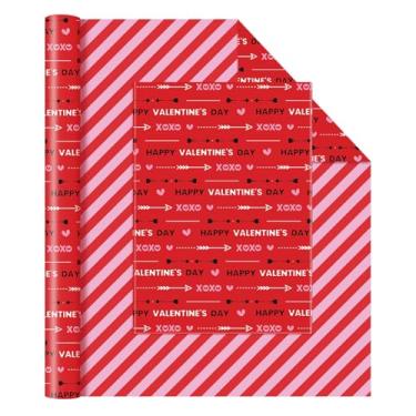 Imagem de WERNNSAI Rolo de papel de embrulho para dia dos namorados – 1 rolo de 43 cm x 10 m vermelho feliz dia dos namorados embalagem para presente amor coração XOXO design para meninas, mulheres, dia dos