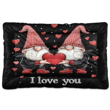 Imagem de Wassud Dois gnomos segurando camas de cachorro com coração tapete lavável para animais de estimação para cães e gatos, almofada de cama de viagem antiderrapante, almofada de canil para uso interno e