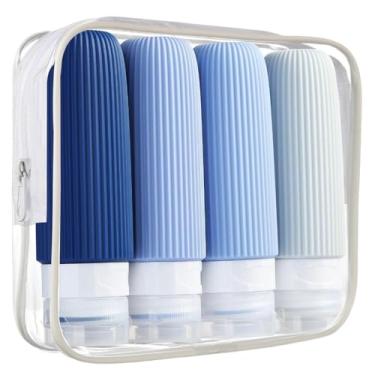 Imagem de Kit de silicone Viagem (conjunto de 4 peças) 90ml, adequado para condicionador, xampu, creme facial e cosméticos(Azul)