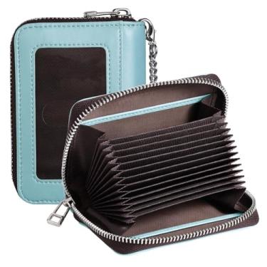 Imagem de RUNBOX Carteira feminina para cartão de crédito, porta-cartões de visita com zíper, bloqueio RFID, porta-chaves, tamanho compacto para o dia a dia, presentes para mulheres, Azul bebê, Moderno