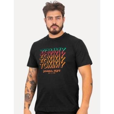 Imagem de Camiseta Tommy Jeans Masculina Regular Logo Repeat Preta-Masculino