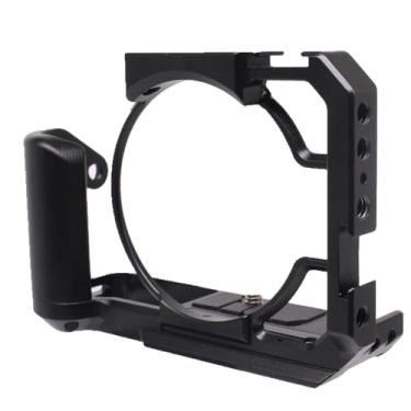 Imagem de Gaiola de câmera compatível com Canon EOS R50V, suporte de suporte de câmera com placa de liberação rápida Arca-Swiss, estabilizador de equipamento DSLR de liga de alumínio com sapata fria dupla