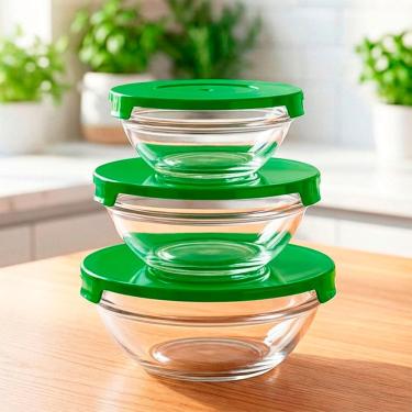 Imagem de Potes De Vidro Hermético Recipiente Com Tampa Conjunto 3pçs