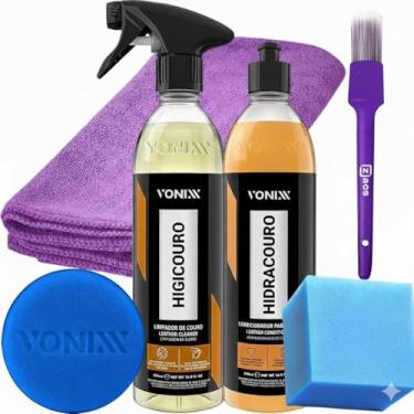 Imagem de Vonixx Kit Limpeza Hidratação Couro 500 ML HIGICOURO e HIDRACOURO Limpa Bancos Sofás e Acessórios Couro Natural e Sintét