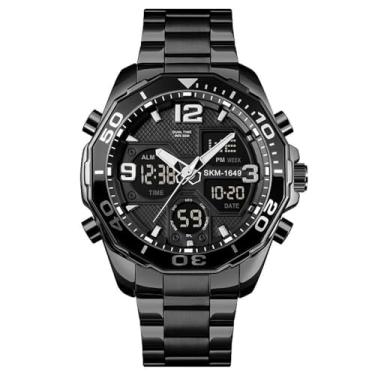 Imagem de Relógio Masculino 1649 Grande AnaDigi Analógico Digital Multifuncional Original Cronômetro Timer Calendário Ponteiro Luminoso Luz Led Noturna (Preto)