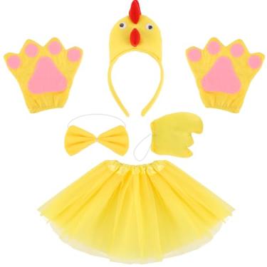 Imagem de Exacoo Conjunto De 6 Peças Fantasia Animal Galinha, Faixa Cabeça Com Bico, Gravata Borboleta, Luvas, Saia Tutu Amarela, Acessórios Para Cosplay, Fantasias Pássaro Grande, Roupa Galinha