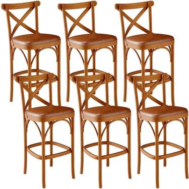 Imagem de Kit 06 Banquetas Altas Cozinha Bancada Bar Sala Jantar Estofada ávila L02 Couríssimo Camel - Lyam