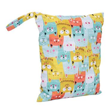 Imagem de Sanpyl Saco Seco Molhado Impermeável Reutilizável para bebê Com 2 Bolsos Com Zíper - Saco de Armazenamento de Fraldas Conveniente para Pais - Material de Pano Impresso Em Malha (Gatos coloridos)