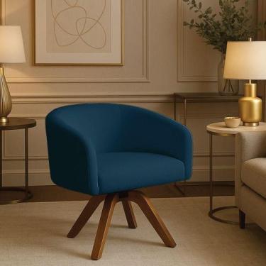 Imagem de Poltrona Sala Base Giratória Madeira Arielle Bouclê D03 - D'rossi Azul