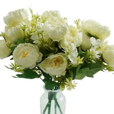 Imagem de Bairdish 4 pacotes de peônias flores artificiais buquês de peônia de seda, buquês de flores falsas para noiva, arranjos florais falsos para mesa de jantar em casa, decoração de aniversário de