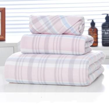 Imagem de Lacomfy Toalhas de banho clássicas xadrez conjunto de 3 toalhas de banheiro decorativas macias rosa 100% algodão toalha de mão grande de secagem rápida adequada para chuveiro, casa, academia, spa, 1