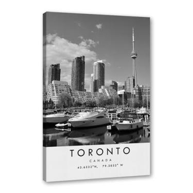 Imagem de Pôster de viagem preto e branco impressão de paisagem da cidade do mundo pintura em tela de Toronto pôster de arte de parede decoração de casa (16 x 24 polegadas (40 x 60 cm), emoldurado)