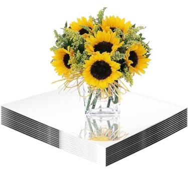 Imagem de 8 peças de espelhos quadrados para centros de mesa, bandeja quadrada espelhada de 20 x 20 cm, placa de vela, espelhos montados na parede, azulejos de espelho de acrílico para casamento, Natal, Dia dos