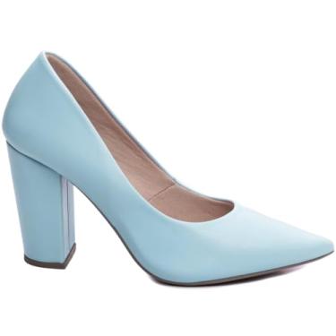 Imagem de Torricella, Sapato Scarpin Salto Alto Grosso Bloco Bico Fino Feminino Social 9cm (Azul, BR, Adulto, Numérico, P, 35)