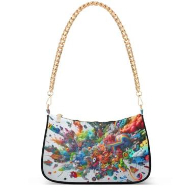 Imagem de Bolsa feminina Magic Sea World pequena Hobo bolsa feminina designer bolsa de mão com corrente sobre ombro, Obras de arte de graffiti coloridas