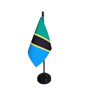 Imagem de Bandeira de Mesa da Tanzânia, 26cm Altura Total, 18x11cm Tecido, Oxford Face Única, Base Plástica, Multicolorido, para Escritório, Eventos e Decoração
